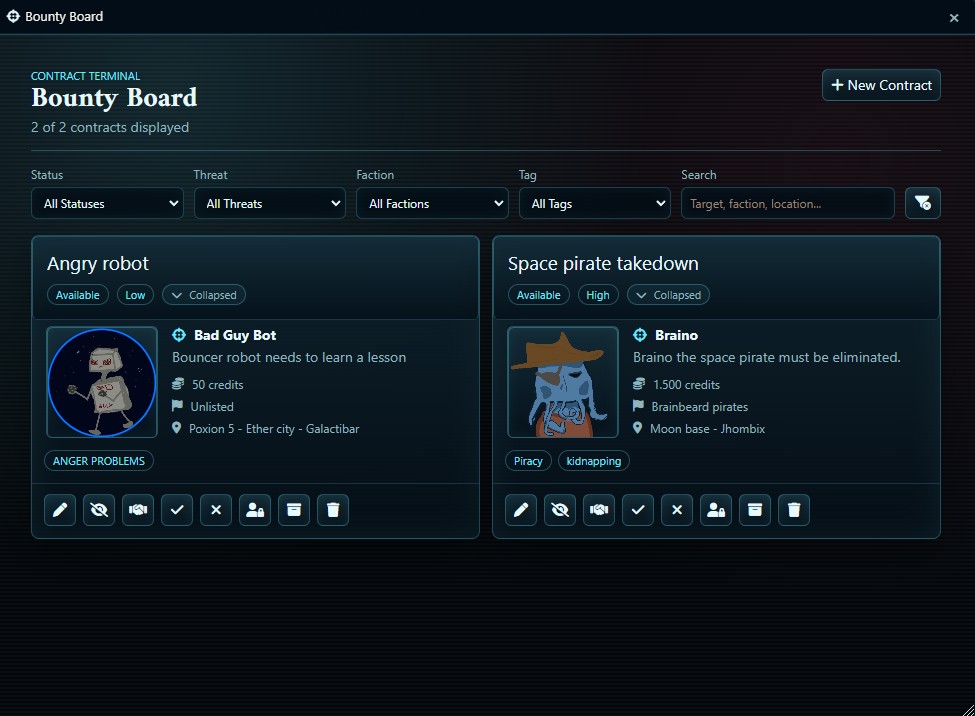 Bounty Board sci-fi contract terminal