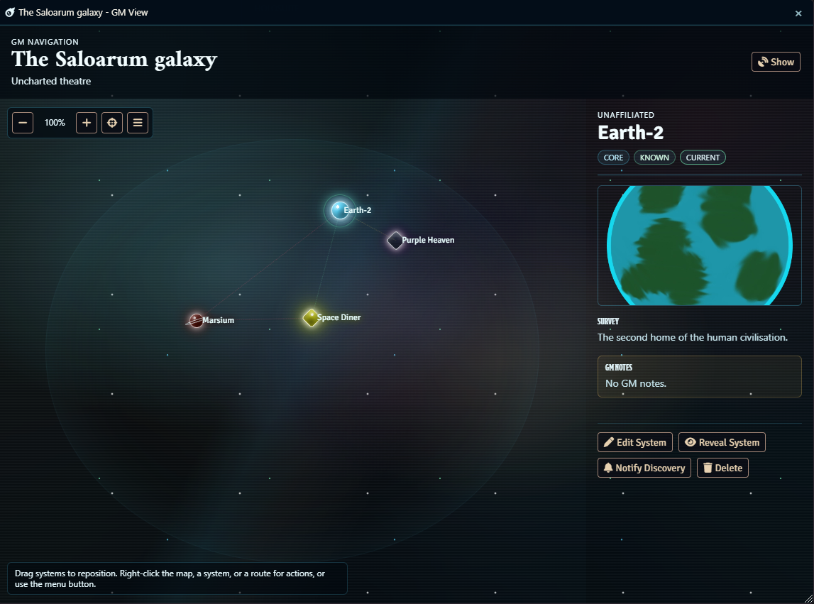 Galaxy Map manager with star systems and routes